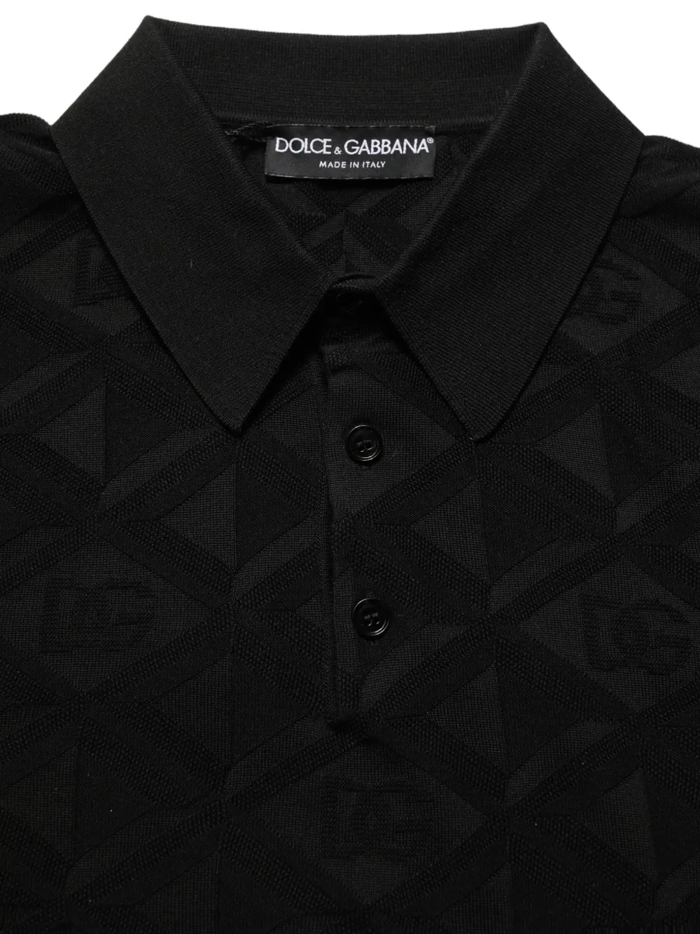 Dolce & Gabbana monogram-knit silk polo shirt Zwart