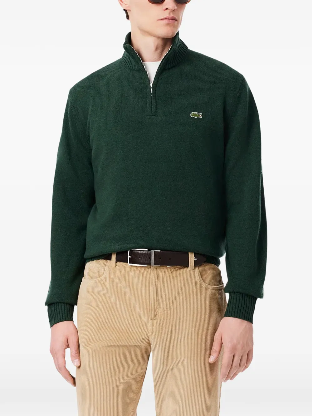 Lacoste half-zip logo-patch sweater Groen
