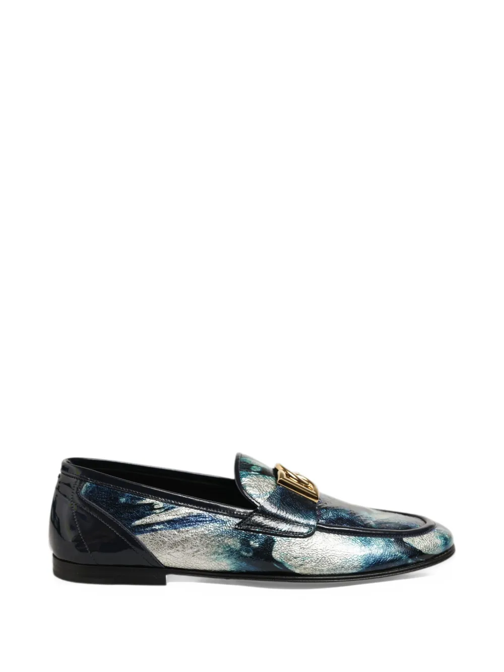 Dolce & Gabbana DG-plaque metallic-leather loafers - Blu
