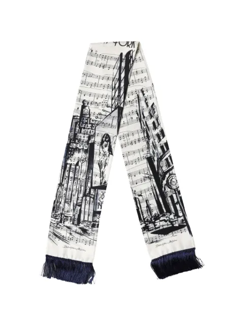 Dolce & Gabbana bufanda con estampado de música y flecos