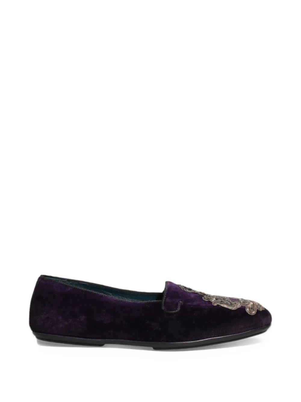 Dolce & Gabbana crown-embroidered velvet loafers - Purple