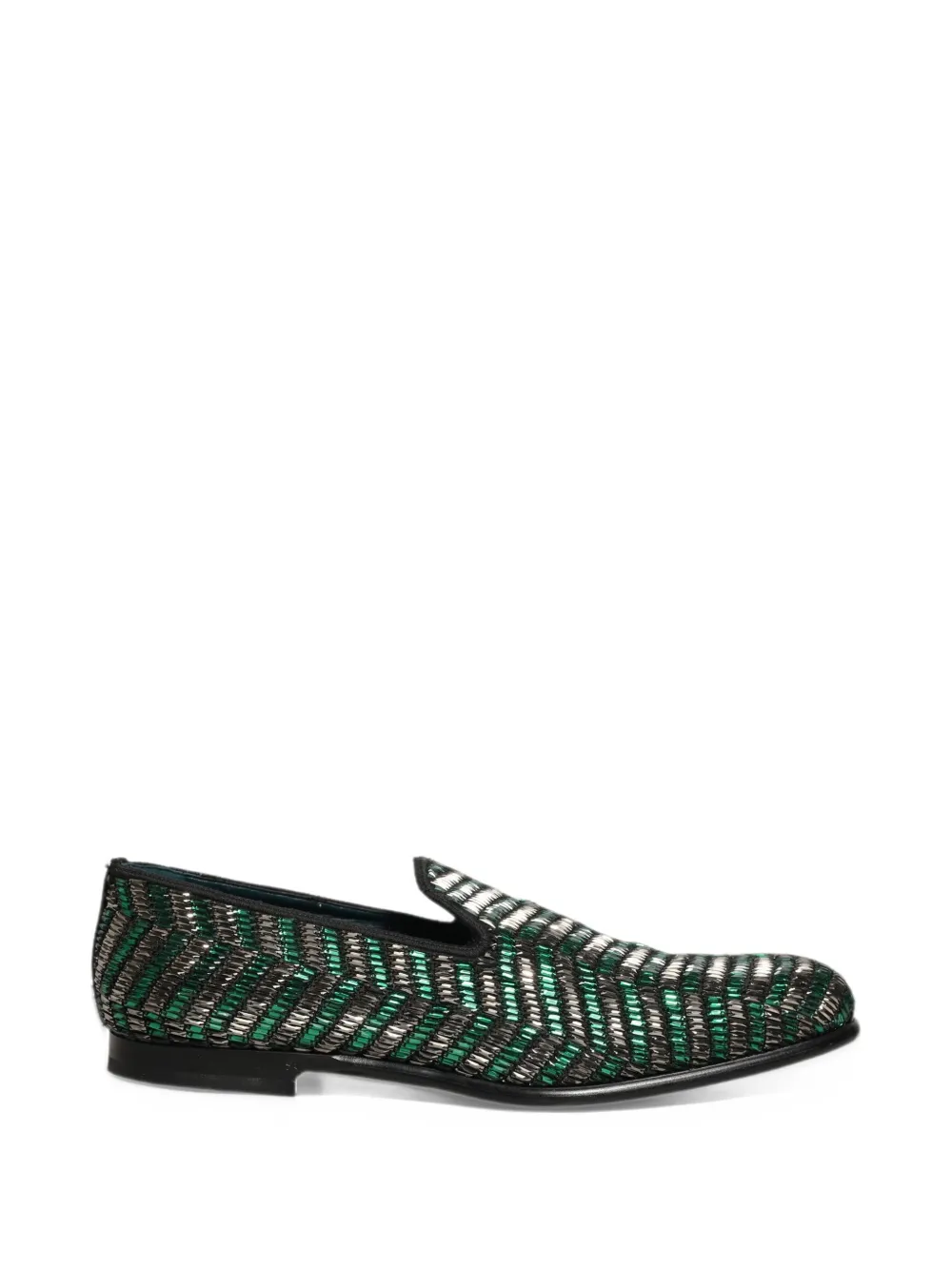 Dolce & Gabbana bead-embellished chevron-pattern loafers - Verde
