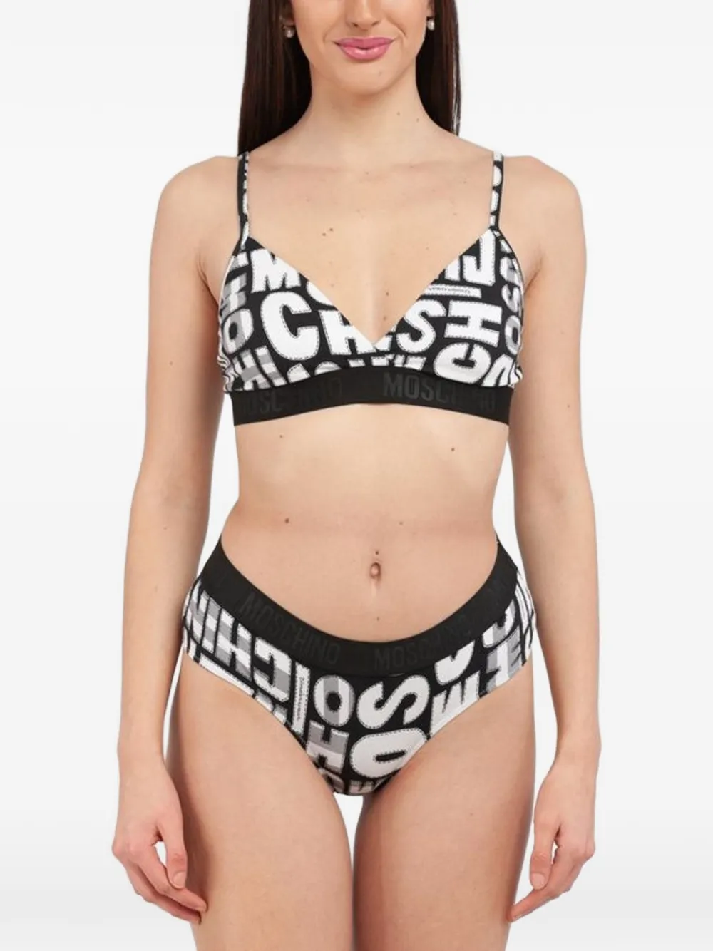Moschino logo-print cotton bra - Nero
