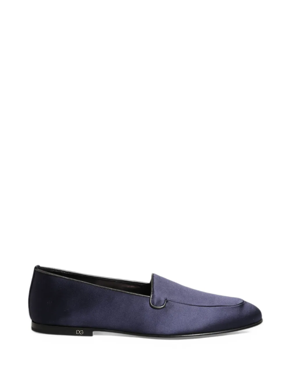 Dolce & Gabbana navy blue satin DG-logo loafers