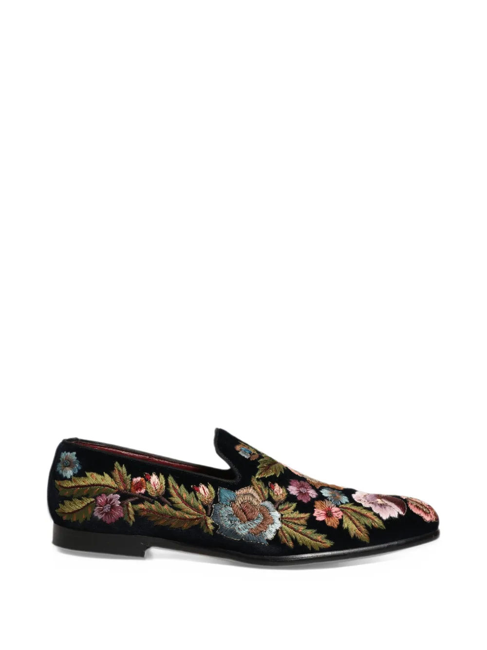 Dolce & Gabbana floral-embroidered velvet loafers - Black
