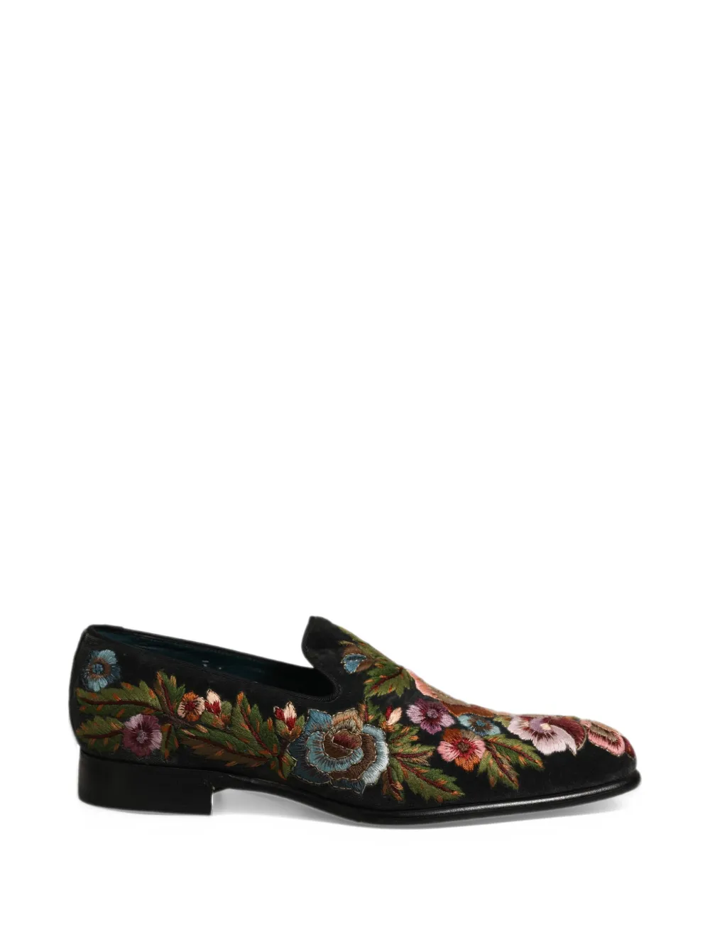 Dolce & Gabbana floral-embroidered velvet loafers - Nero