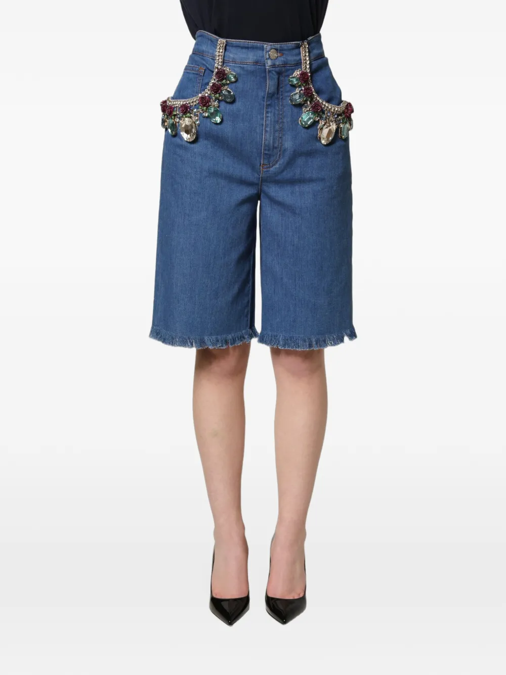 Dolce & Gabbana embellished frayed-hem shorts - Blue