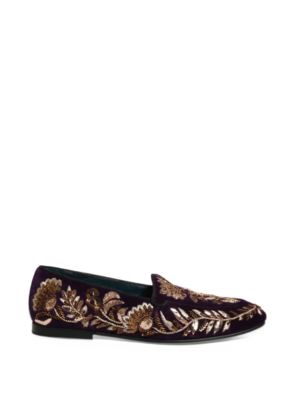 Dolce & Gabbana violet velvet floral-embroidery loafers - Viola