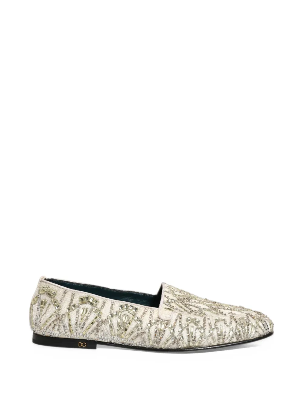 Dolce & Gabbana crystal-embellished velvet loafers - Neutrals
