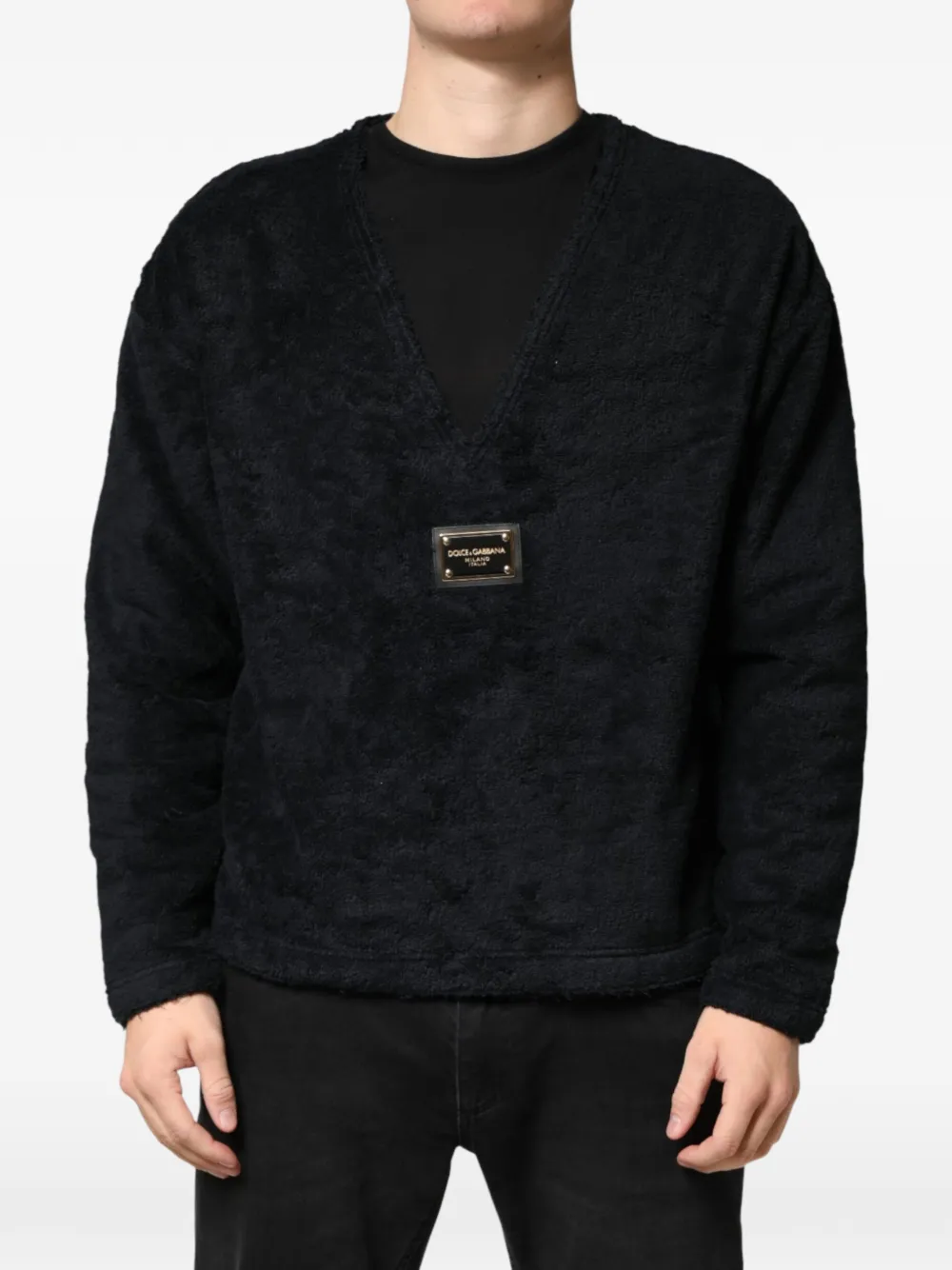 Dolce & Gabbana V-neck logo-plaque sweatshirt Zwart