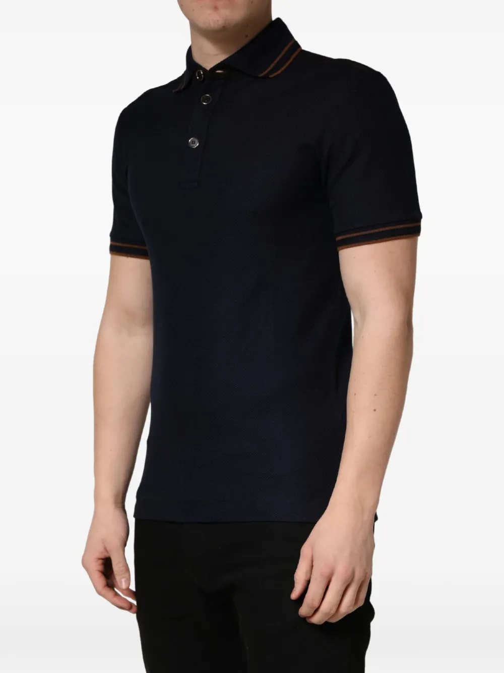 Dolce & Gabbana dark-blue silk short-sleeve polo T-shirt Blauw