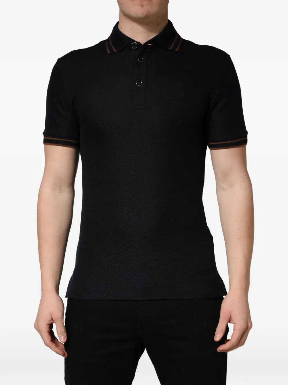 Dolce & Gabbana dark-blue silk short-sleeve polo T-shirt
