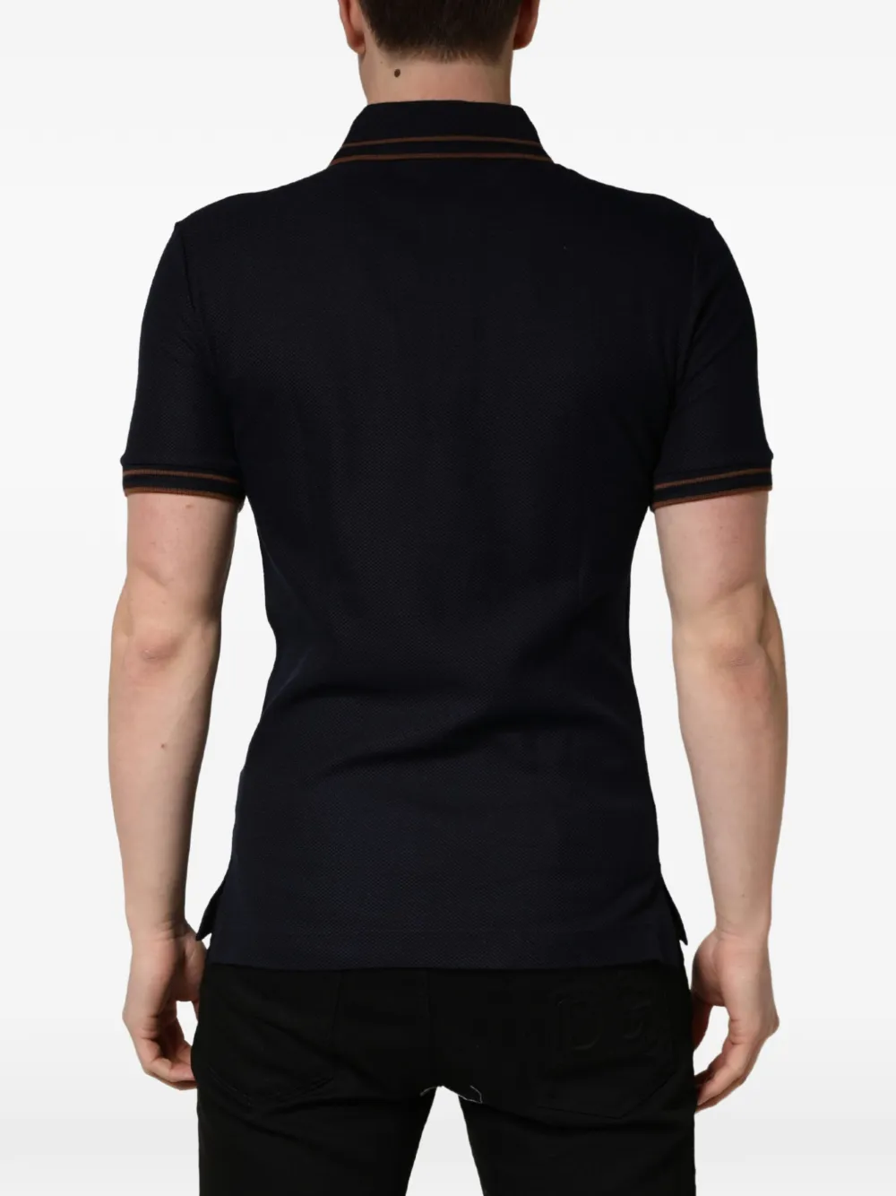Dolce & Gabbana dark-blue silk short-sleeve polo T-shirt Blauw