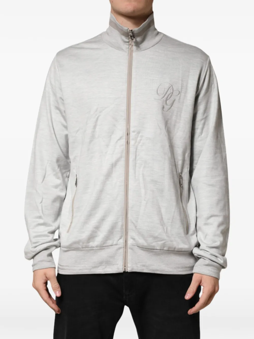 Dolce & Gabbana logo-embroidered zipped sweater Grijs