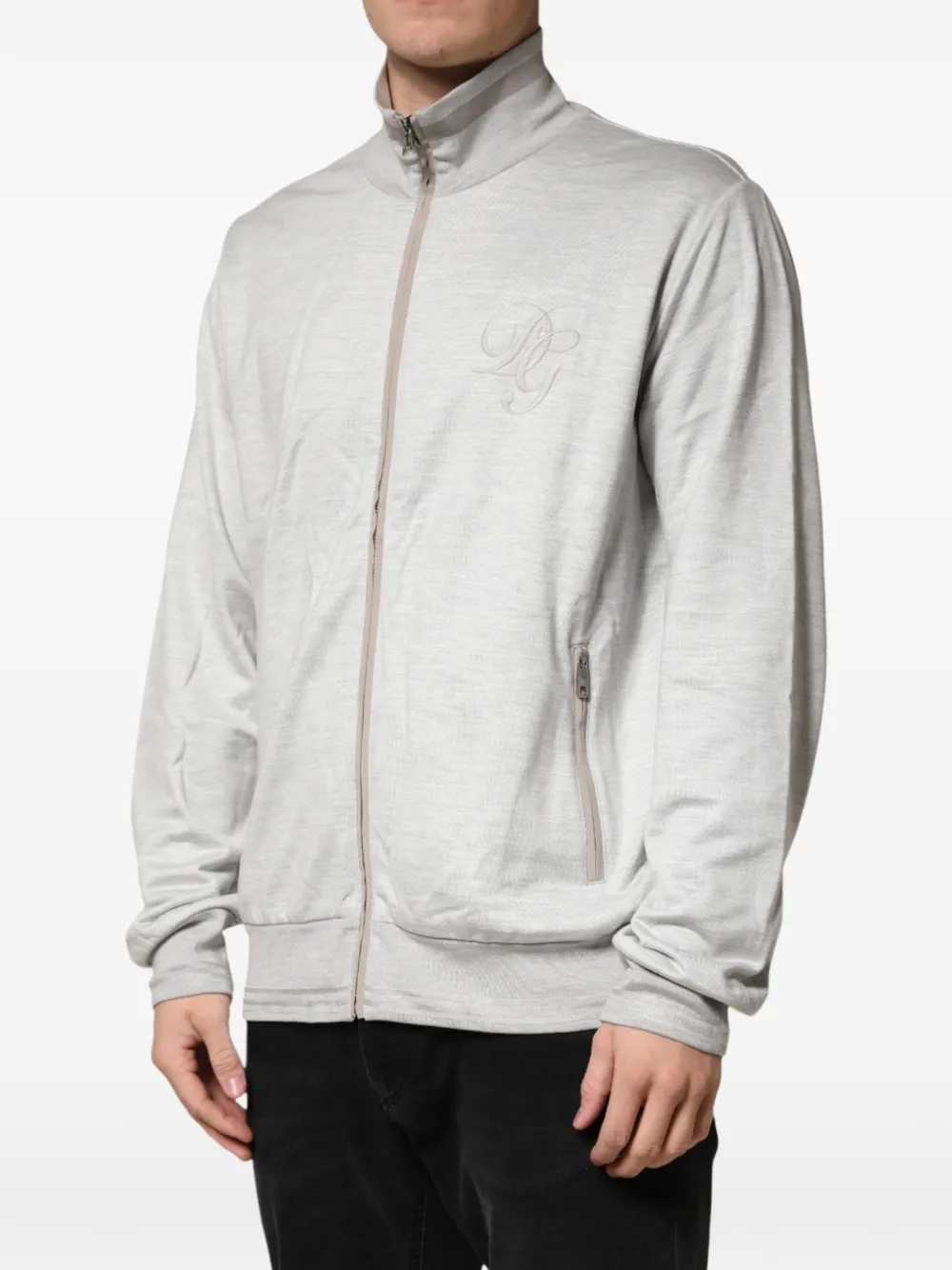 Dolce & Gabbana logo-embroidered zipped sweater Grijs