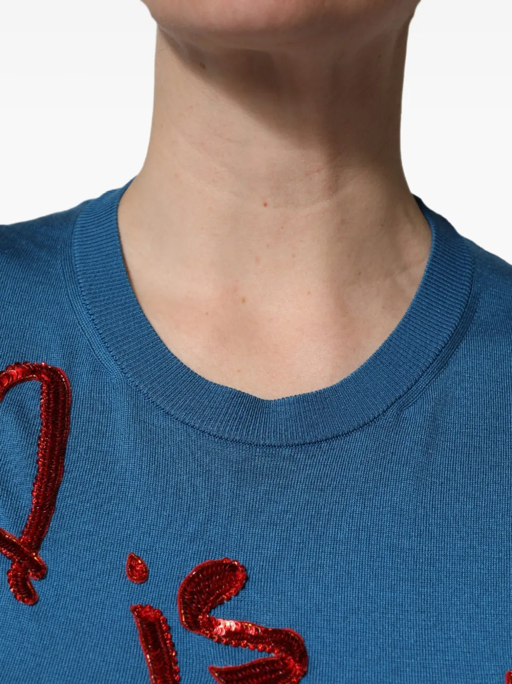 Dolce & Gabbana sequin-embellished crew-neck sweater Blauw
