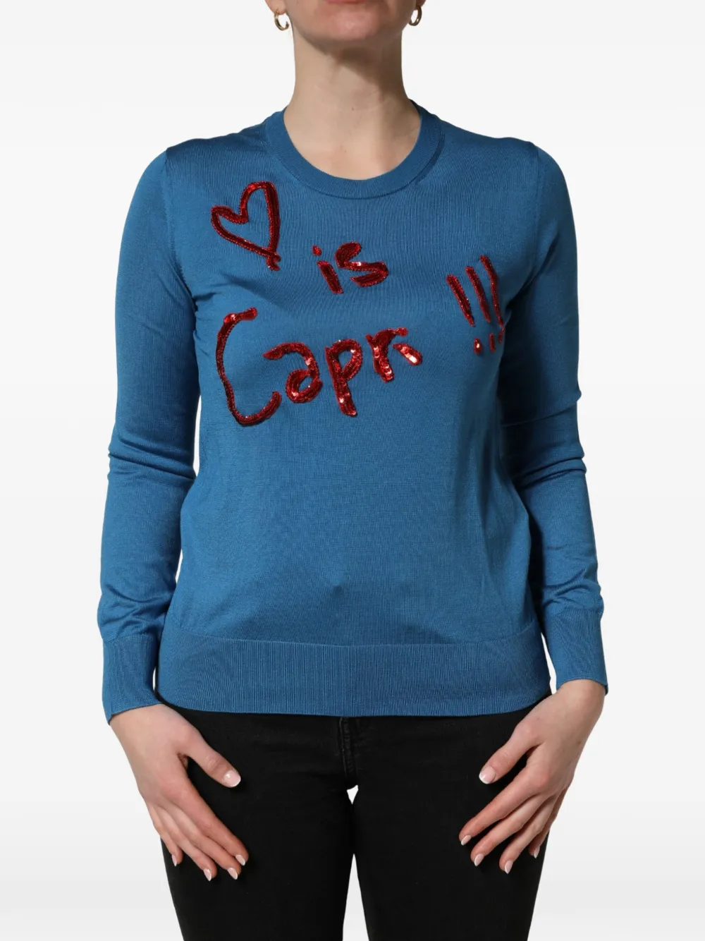 Dolce & Gabbana sequin-embellished crew-neck sweater Blauw