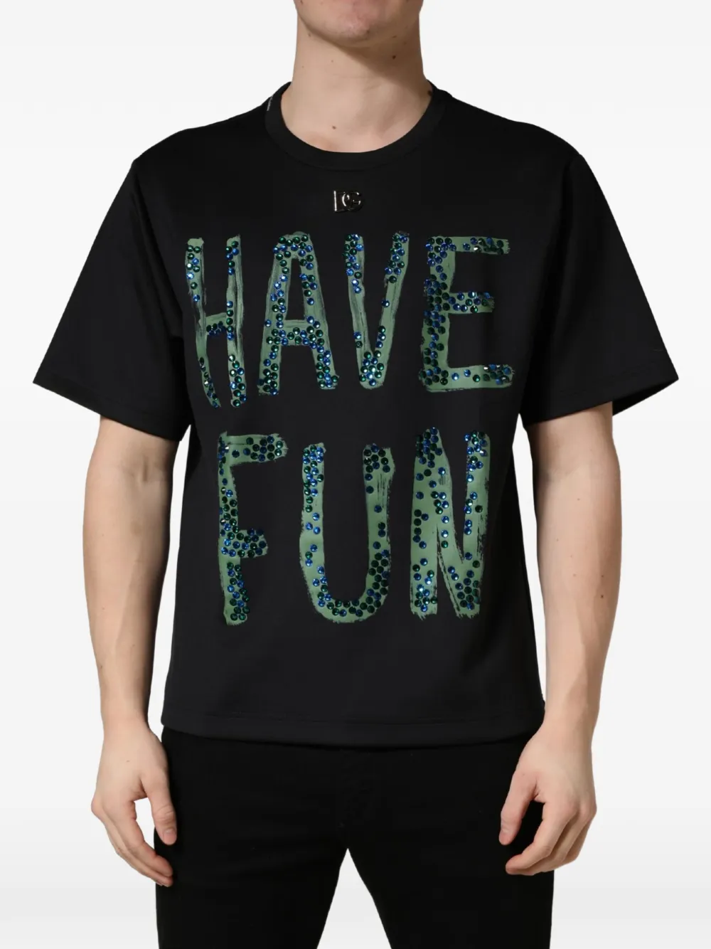 Dolce & Gabbana embellished logo-plaque T-shirt Zwart