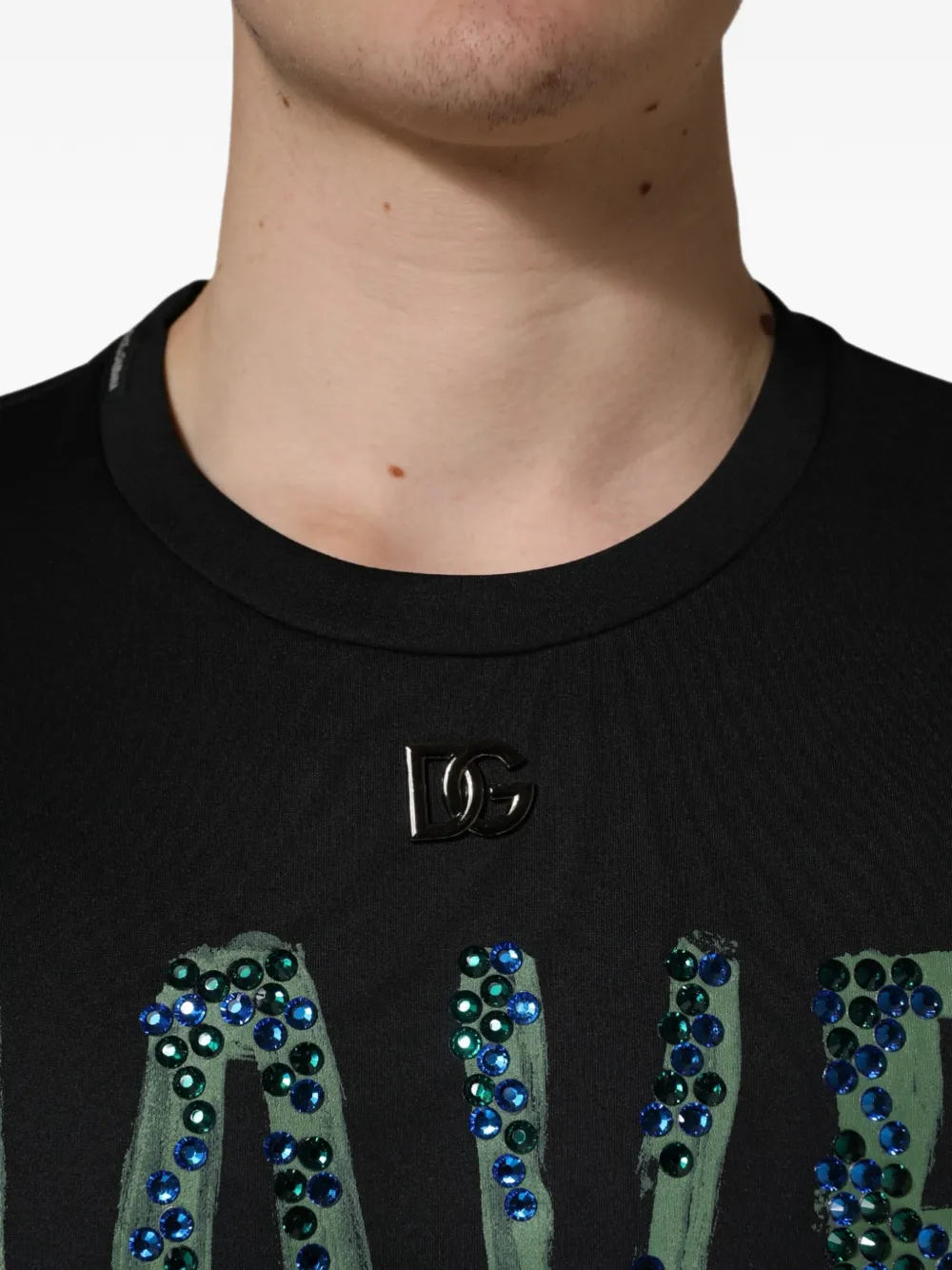 Dolce & Gabbana embellished logo-plaque T-shirt Zwart