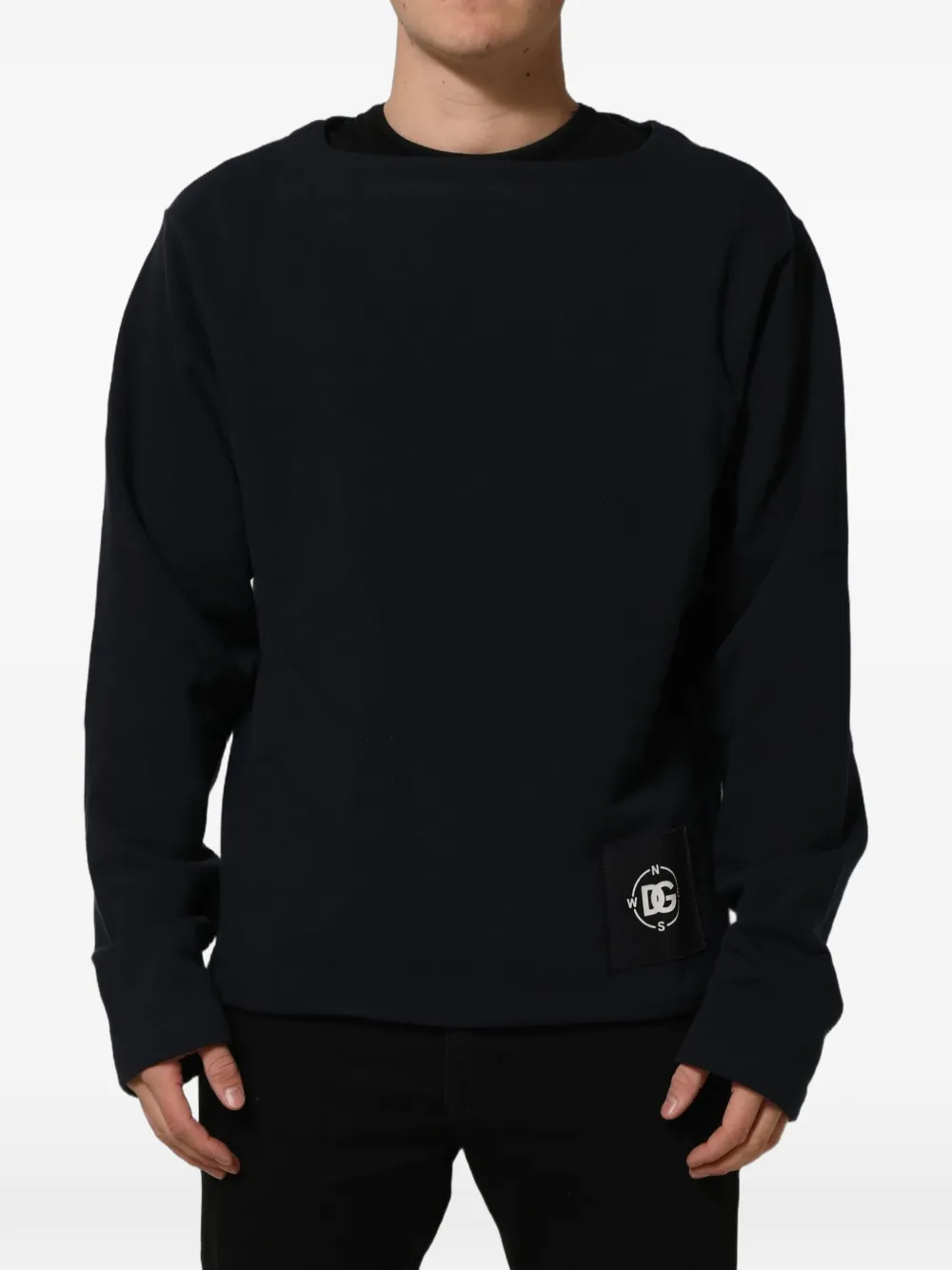 Dolce & Gabbana logo-patch boat-neck sweater Blauw