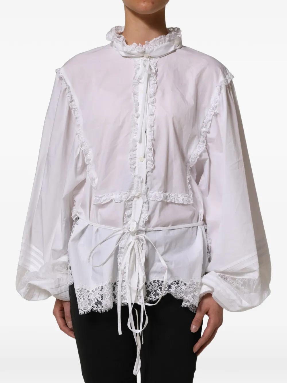 Dolce & Gabbana ruffled lace-embellished blouse - White