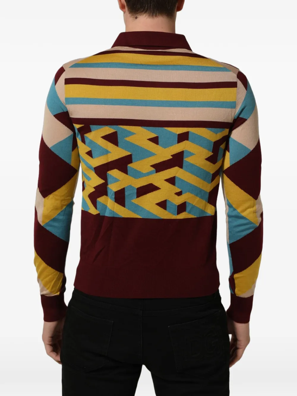 Dolce & Gabbana geometric-print striped polo sweater Rood