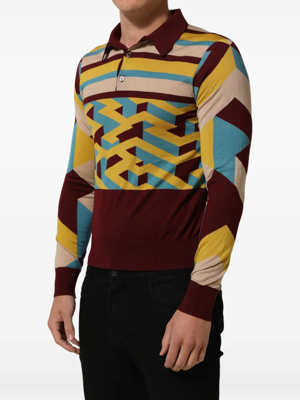 Dolce & Gabbana geometric-print striped polo sweater Rood