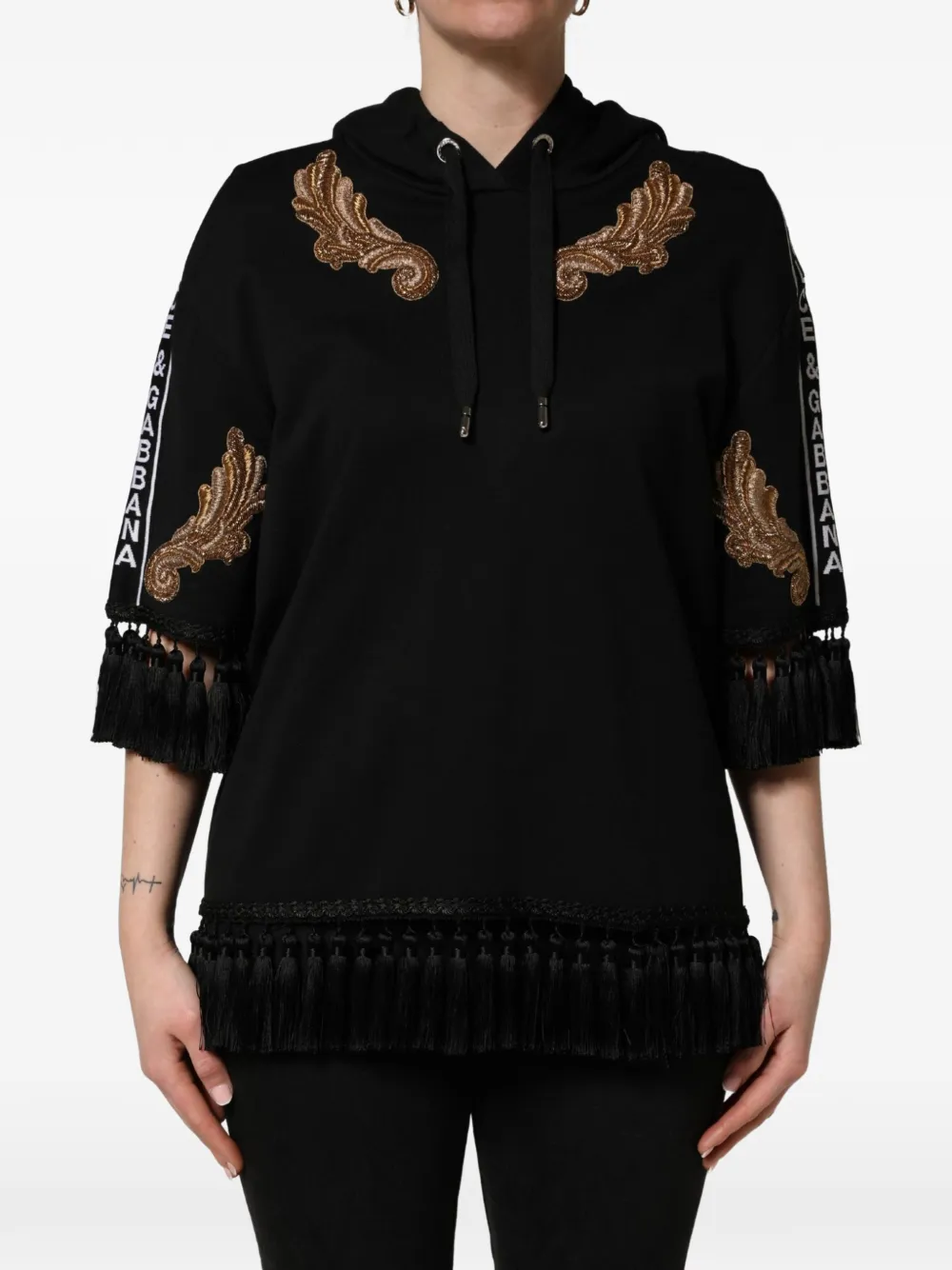 Dolce & Gabbana embroidered tassel hoodie - Black