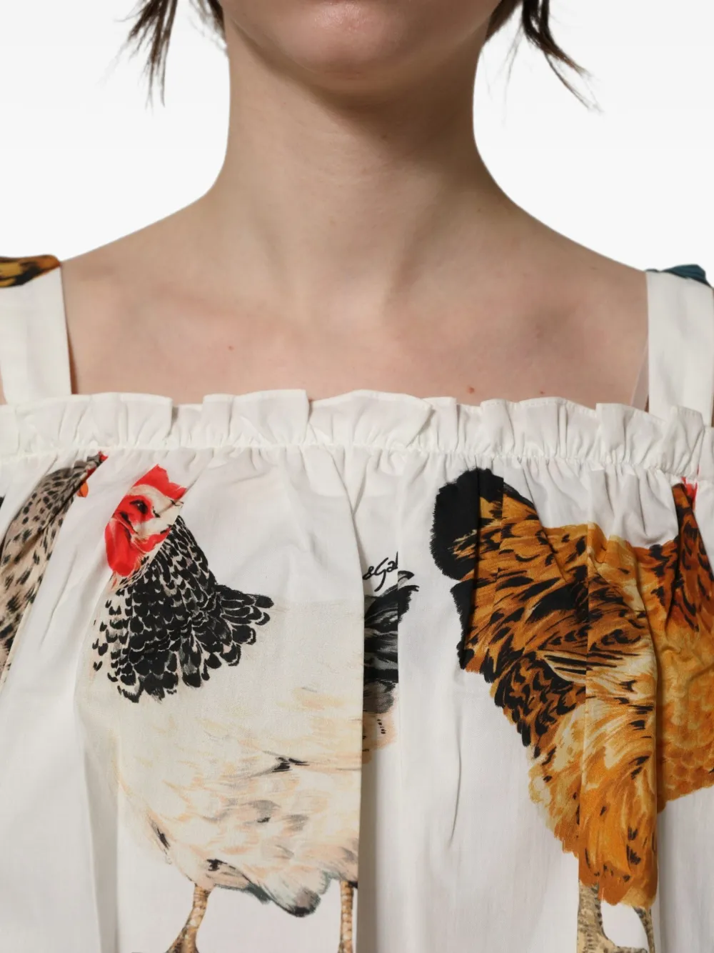 Dolce & Gabbana rooster-print ruffled top Wit