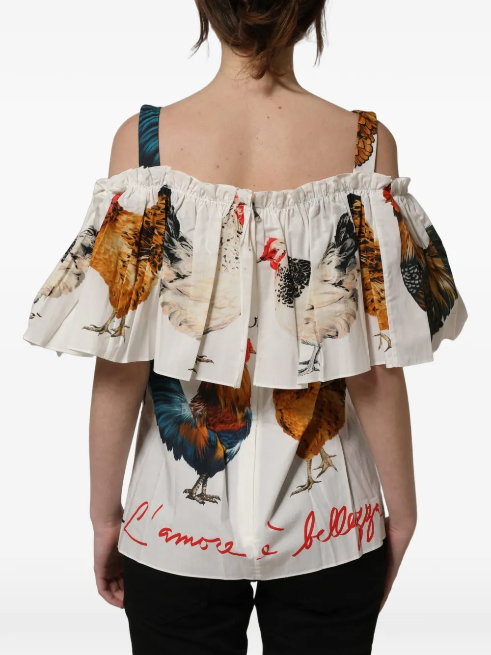 Dolce & Gabbana rooster-print ruffled top Wit