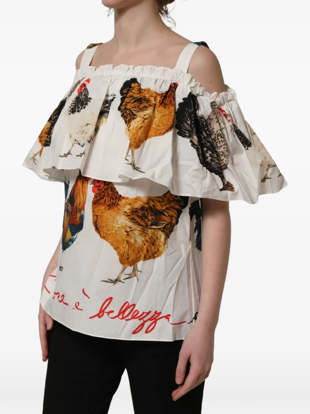Dolce & Gabbana rooster-print ruffled top Wit