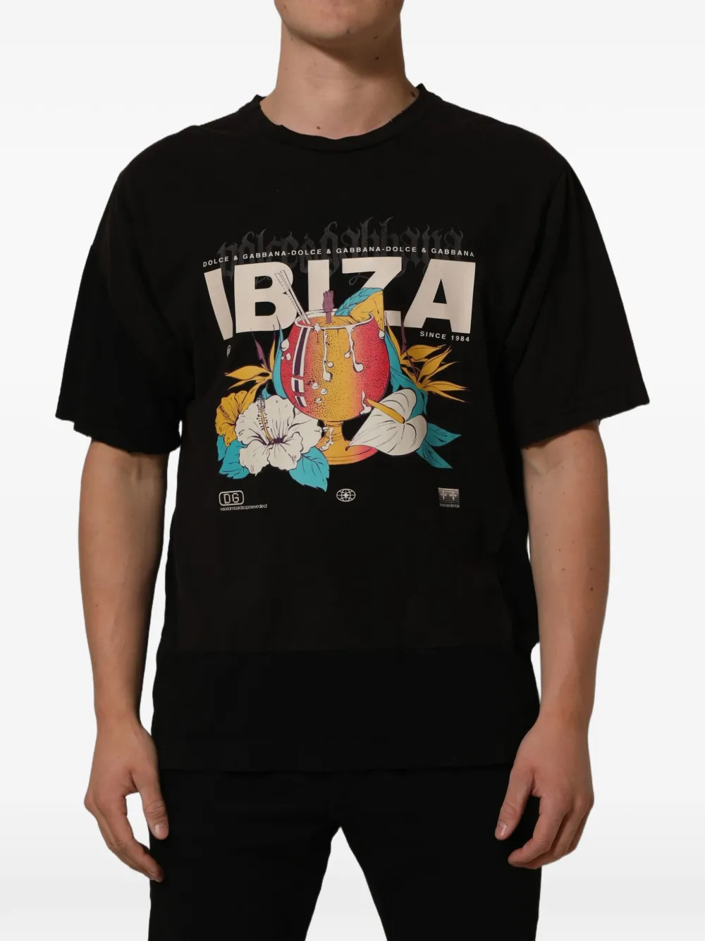 Dolce & Gabbana black Tropical Ibiza crew-neckT-shirt Zwart