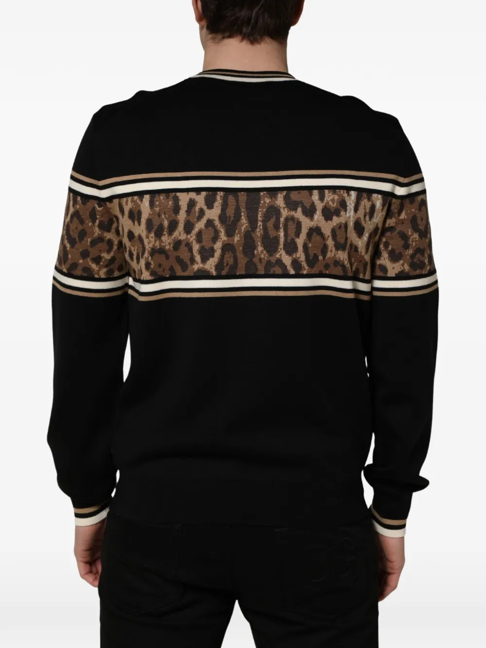 Dolce & Gabbana leopard-pattern logo-patch sweater Zwart