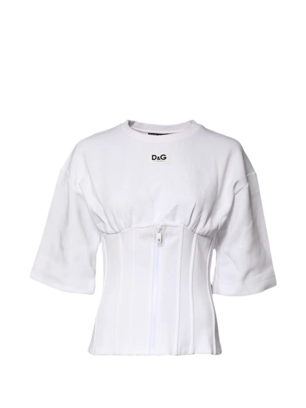 Dolce & Gabbana white cotton-blend corset-style blouse top Wit