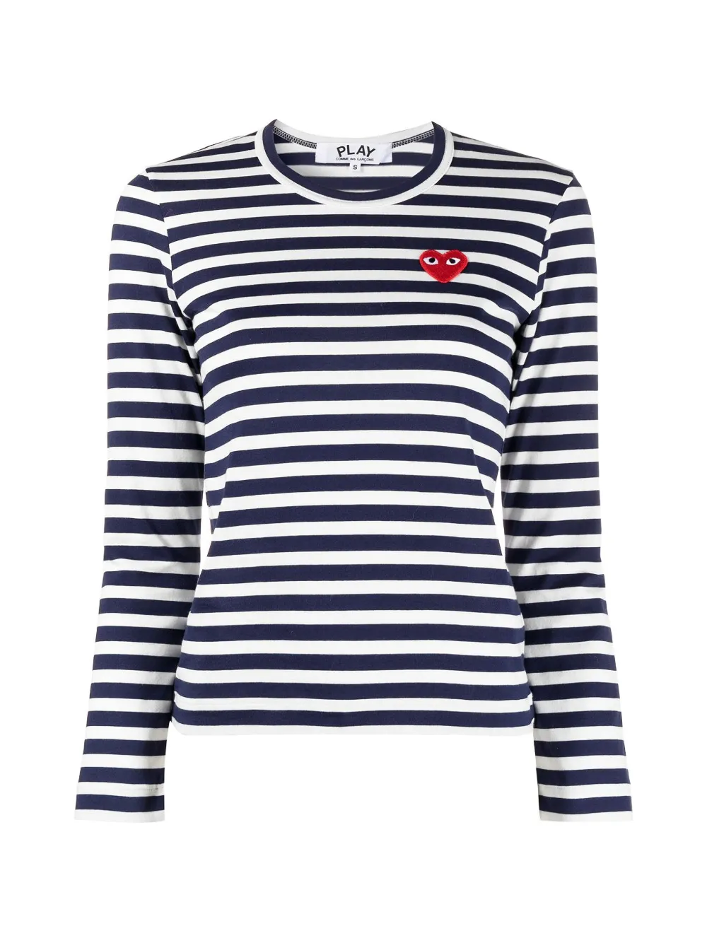 Comme Des Garçons Gestreept T-shirt met hart-patch Blauw