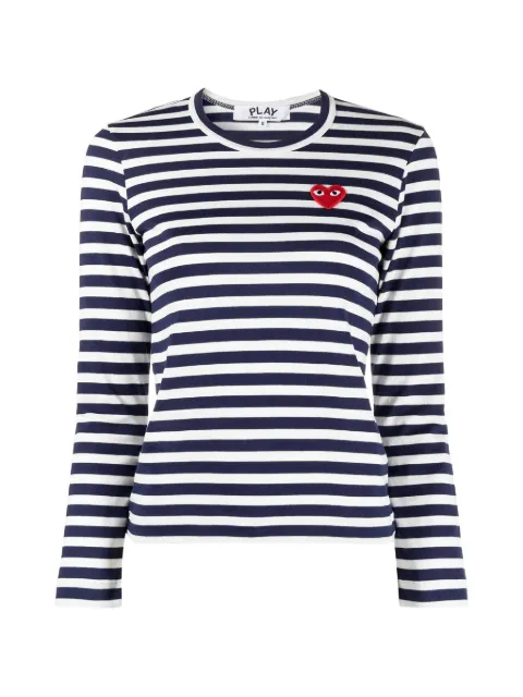 Comme Des Garçons striped heart-patch T-shirt