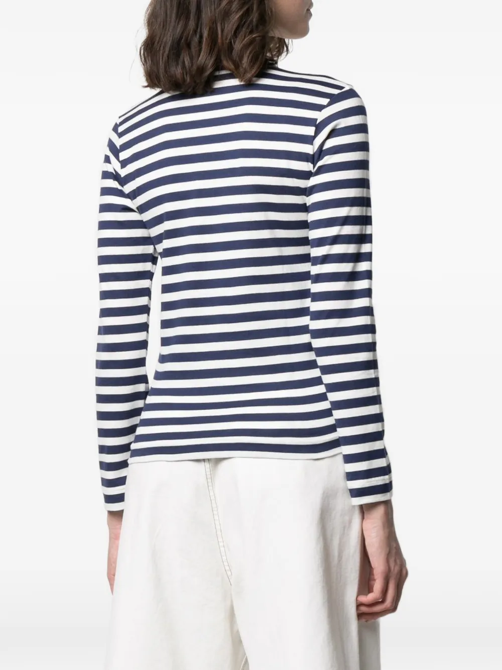 Comme Des Garçons Gestreept T-shirt met hart-patch Blauw