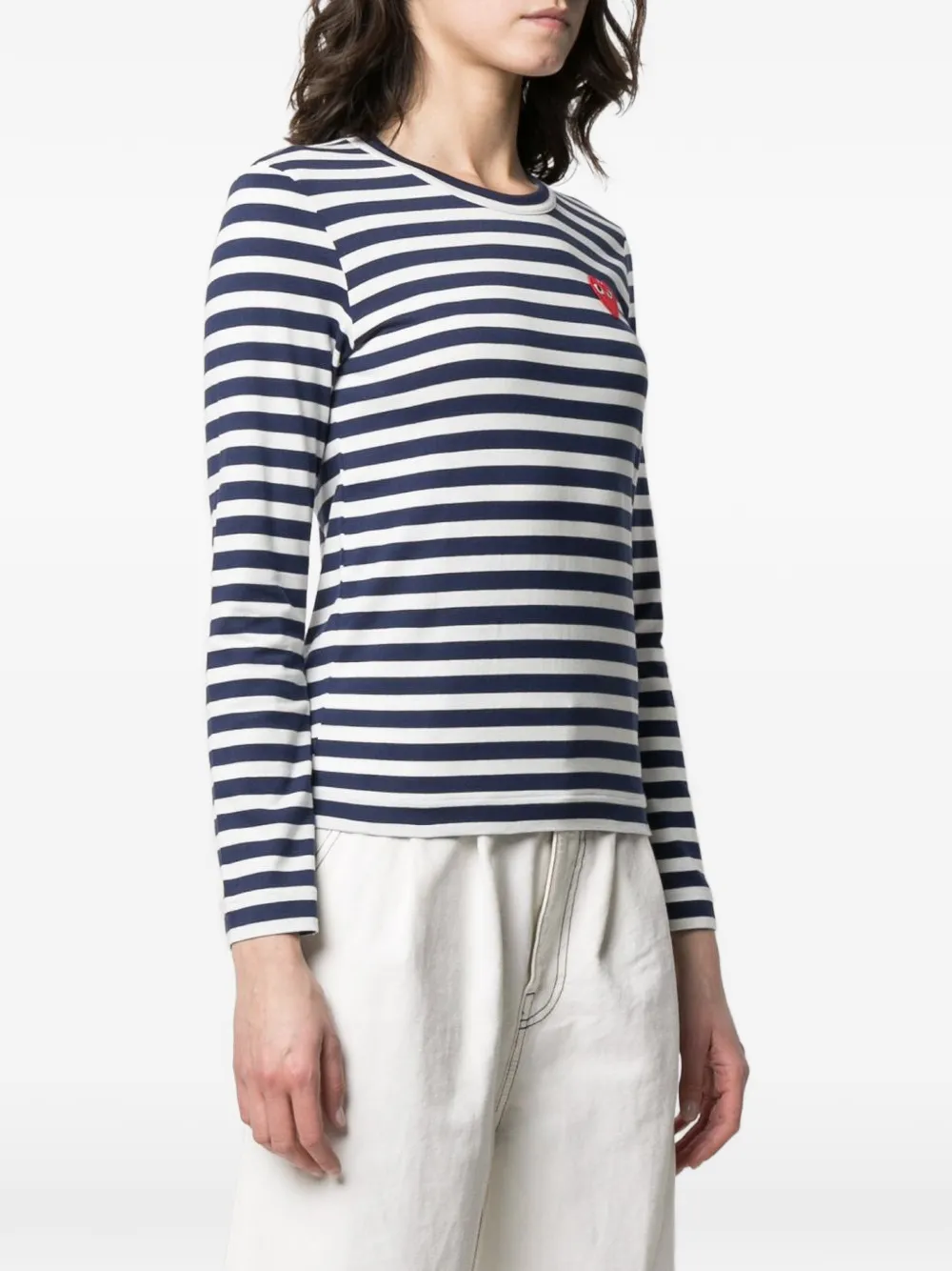 Comme Des Garçons Gestreept T-shirt met hart-patch Blauw