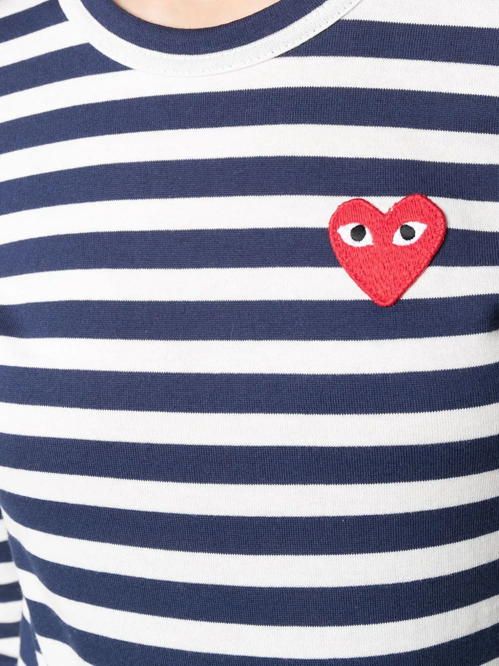 Comme Des Garçons Gestreept T-shirt met hart-patch Blauw