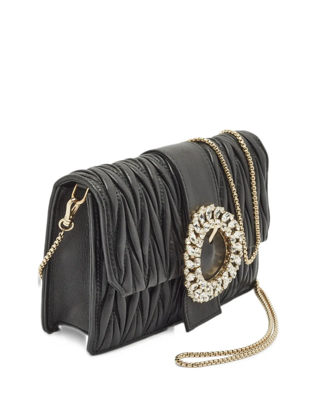 Miu Miu Pre-Owned Matelassé crystal-buckle clutch bag - Nero