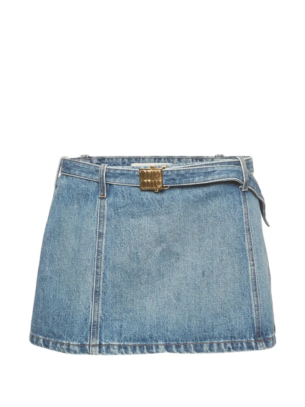 Miu Miu Pre-Owned belted denim midi skirt - Blu