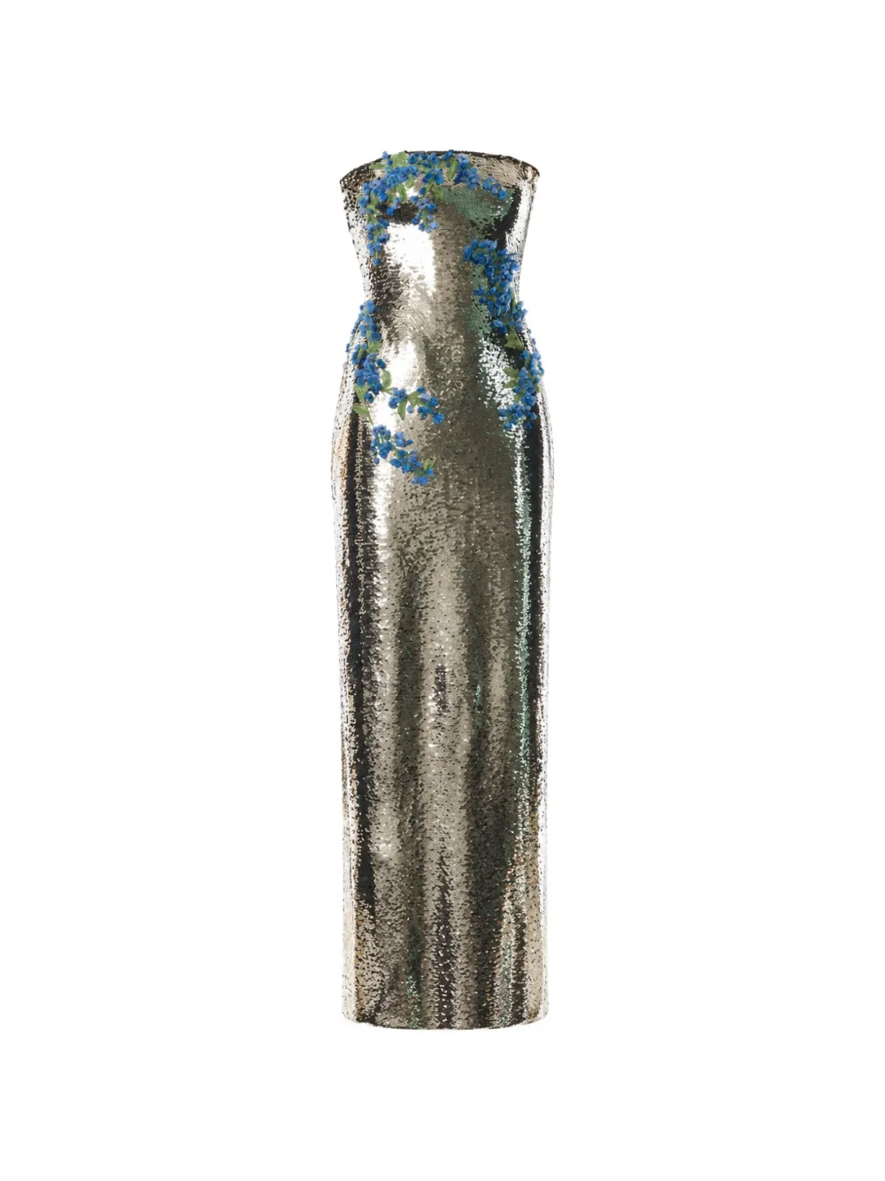 Monique Lhuillier sequin-embellished 3D floral-appliqué maxi dress - Argent Monique Lhuillier sequin-embellished 3D floral-appliqué maxi dress - Argent