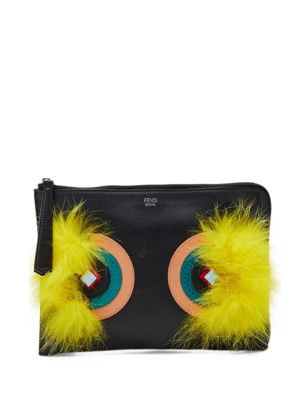 Fendi Pre-Owned 2016 Monster leather clutch bag - Black