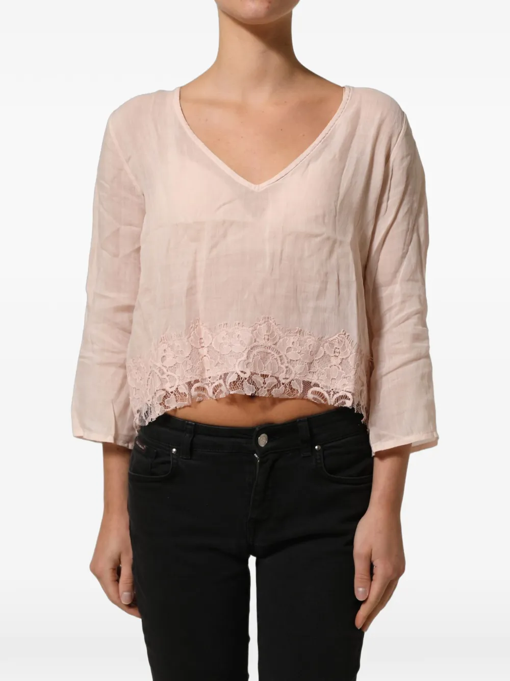 Pink Memories lace-trim V-neck blouse - Rosa