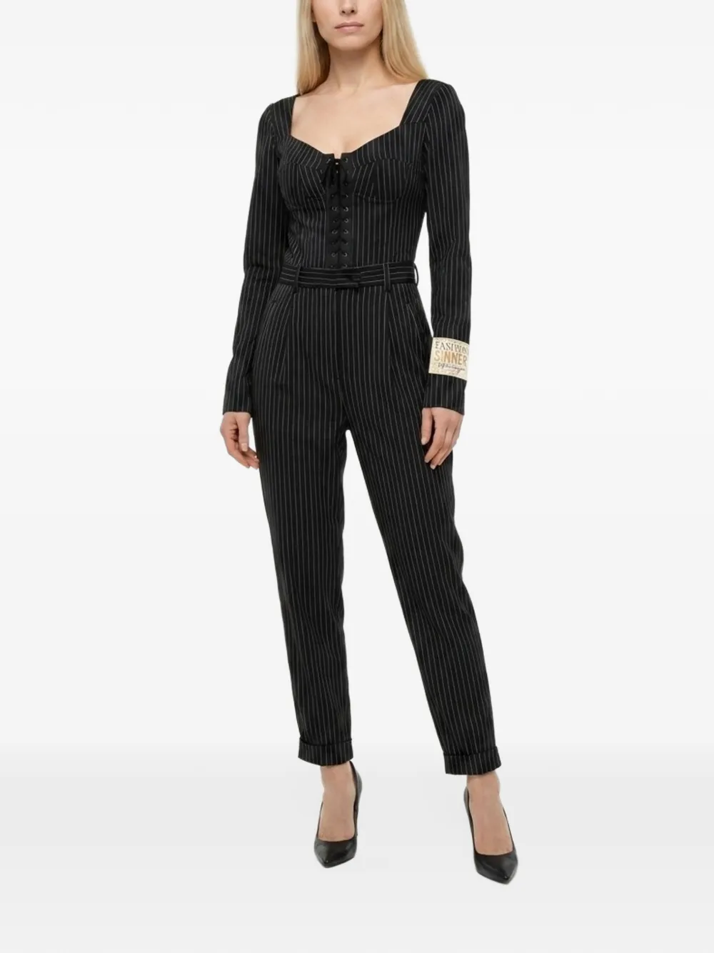 Dolce & Gabbana pinstripe lace-up jumpsuit Zwart