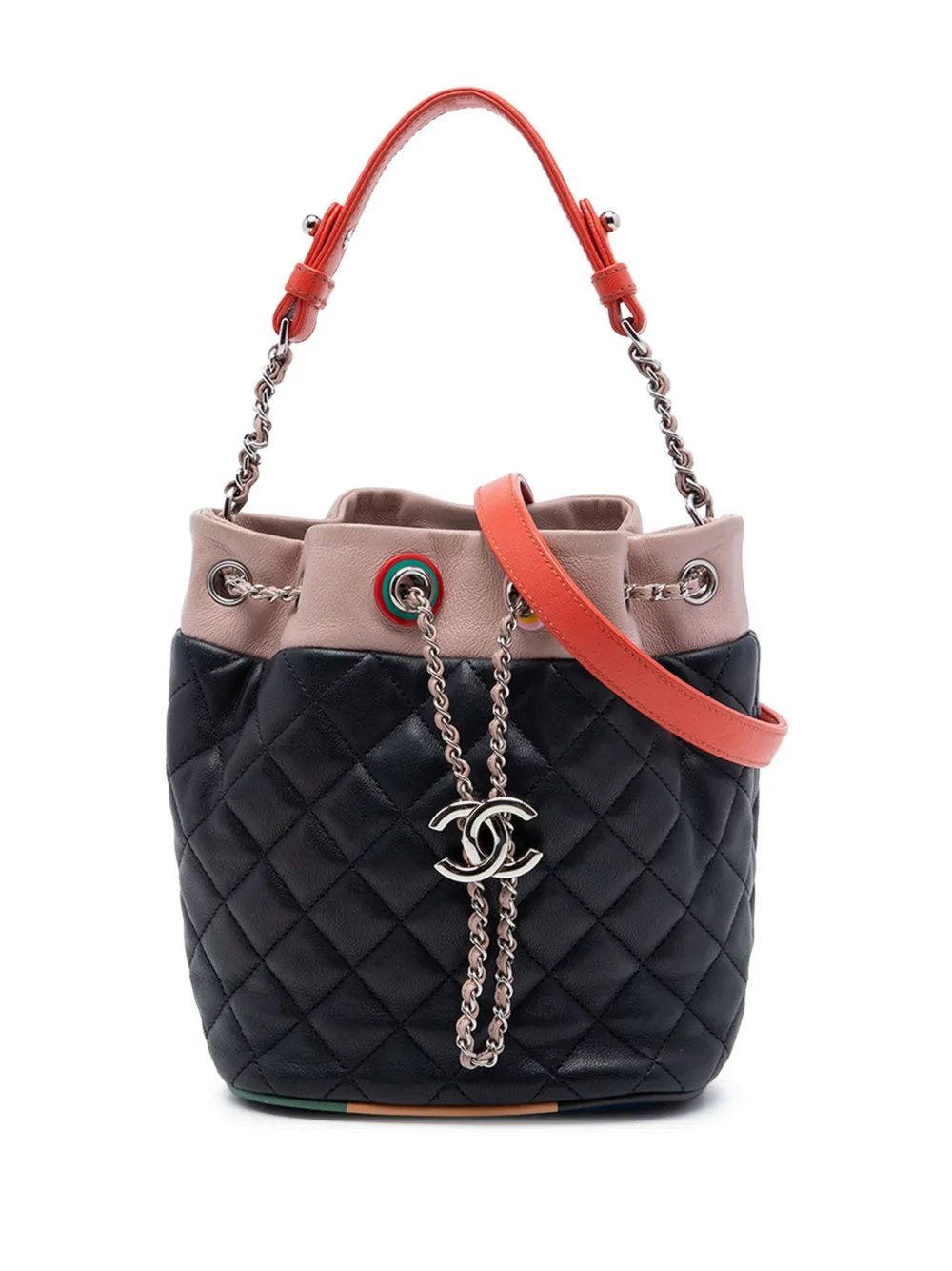 CHANEL Pre-Owned 2016-2017 CC Multicolor Quilted Lambskin Cuba Drawstring Bucket Bag satchel - Black