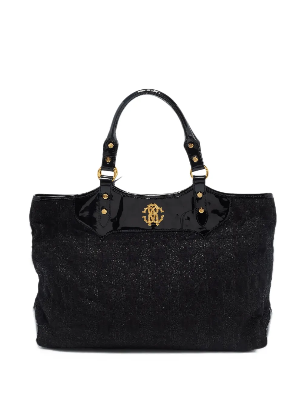 Roberto Cavalli Vintage Monogram canvas patent leather tote bag - Nero