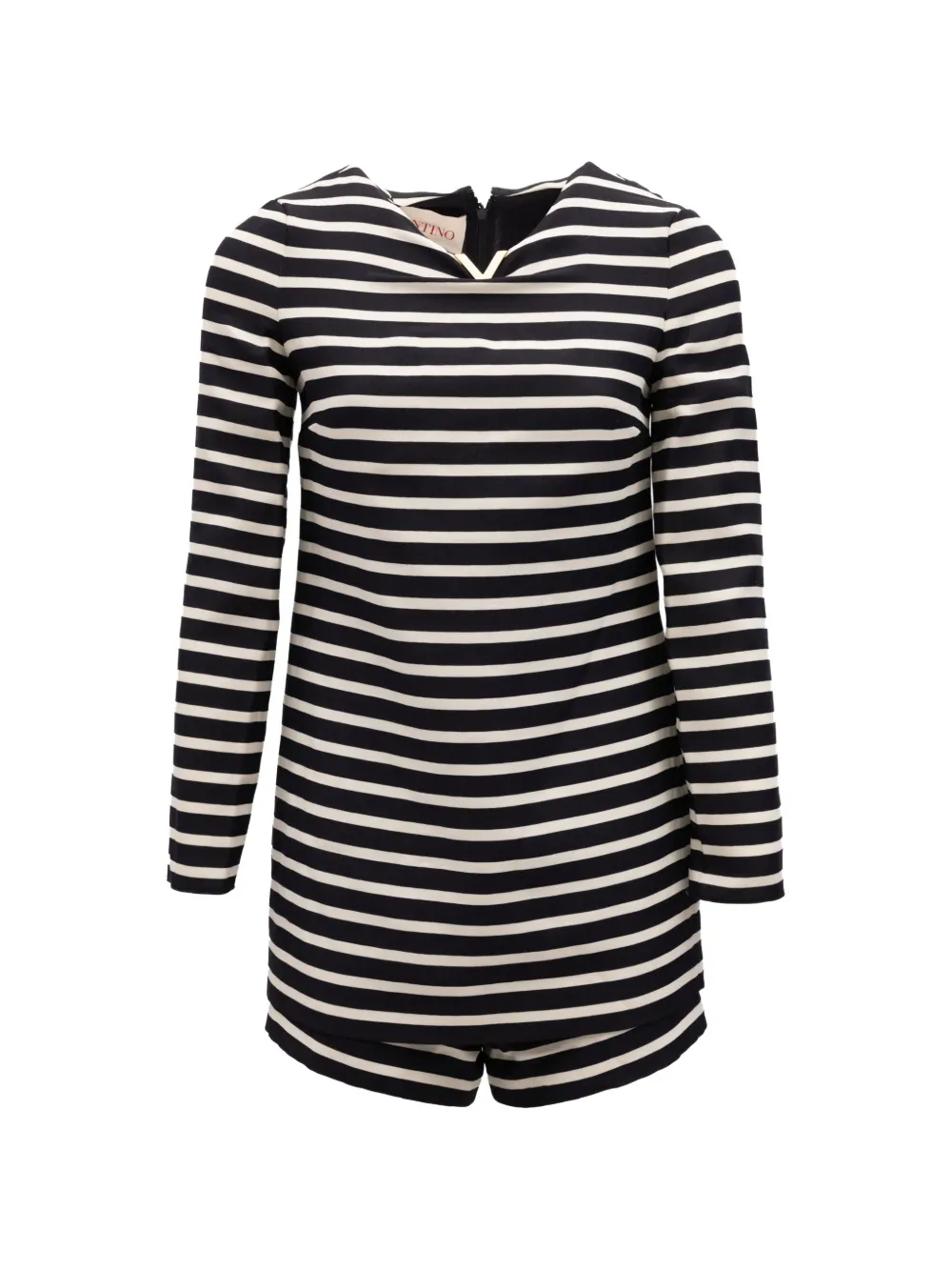 Valentino Garavani striped long-sleeve romper - Nero