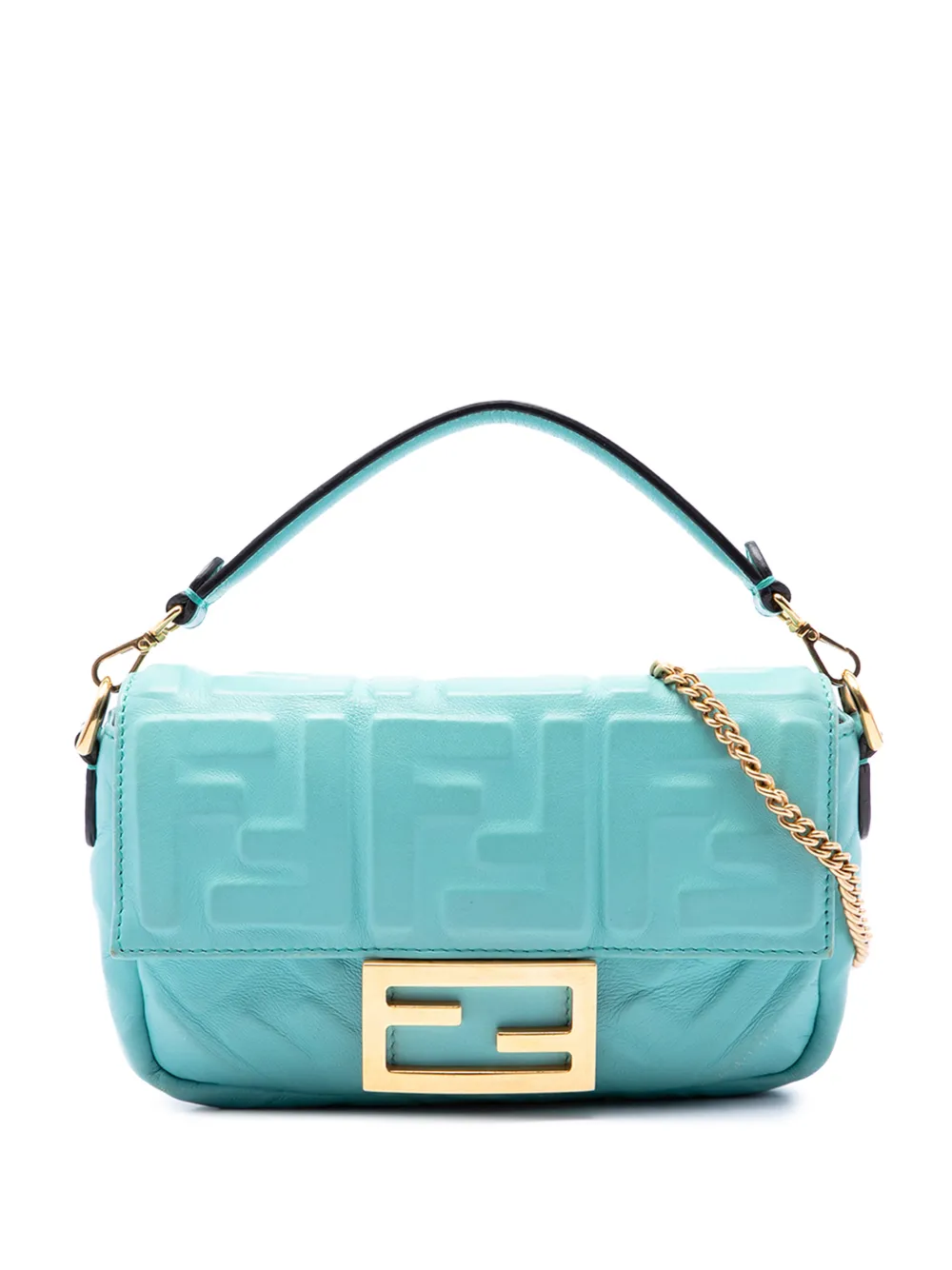 Fendi Pre-Owned 2010-2026 Mini Zucca Embossed Leather Baguette satchel - Blue