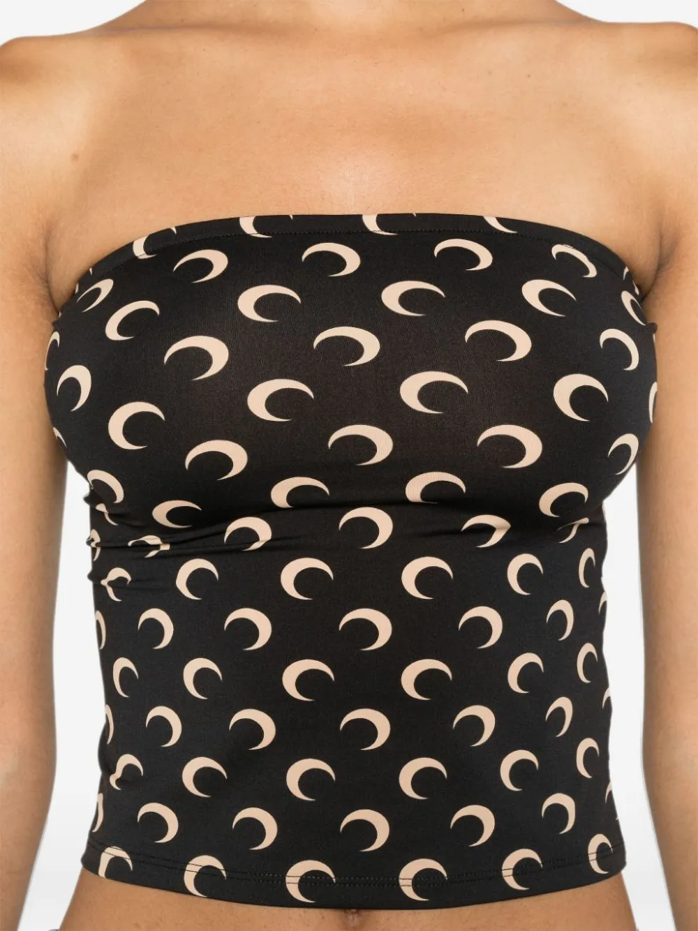 Marine Serre Moon printed jersey second skin tube top; sleeveless second skin cropped bustier top Zwart